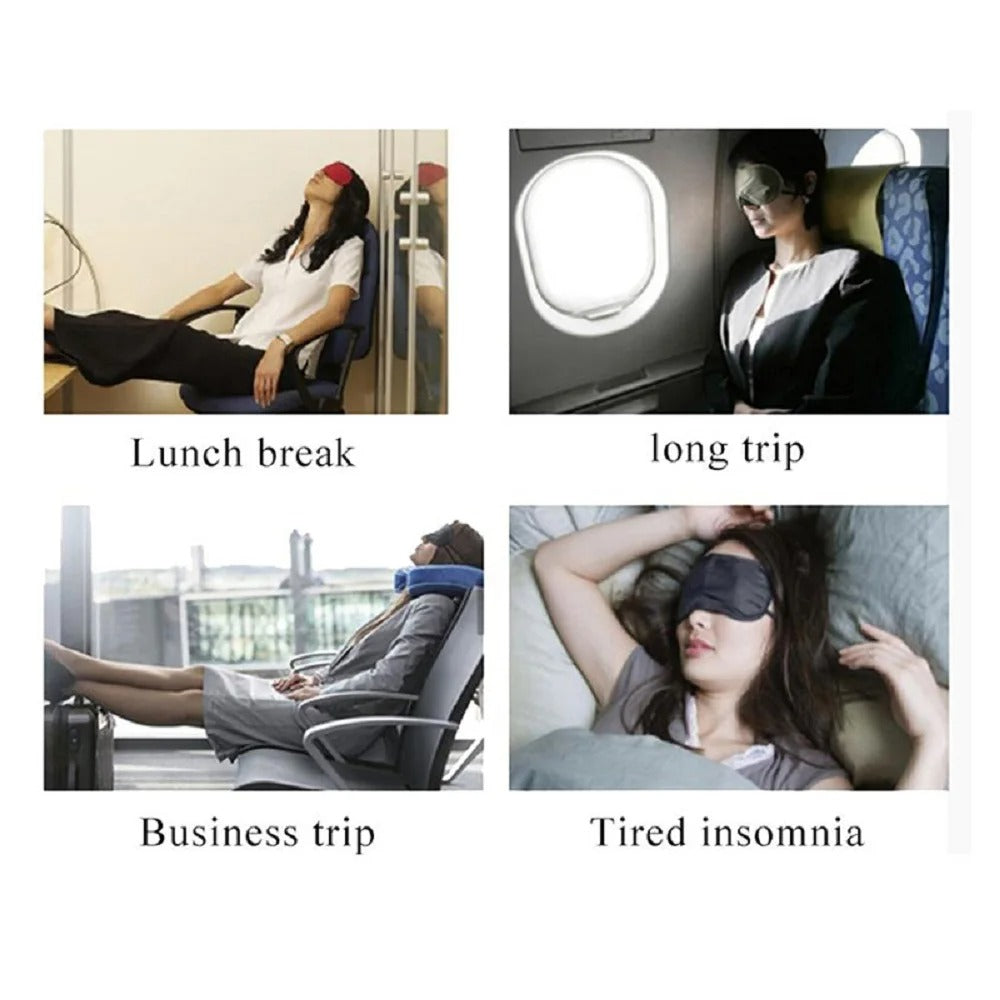 Silk sleep mask k used during various situations like lunch break, long trip, business trip, and tired insomnia.